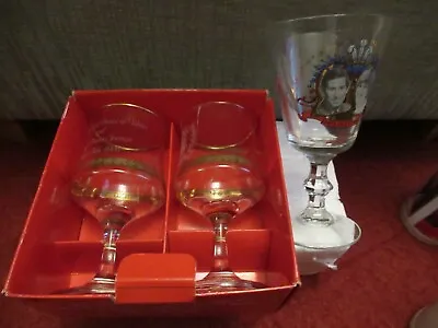 Buy Glass Commemorative Items Royal Wedding 1981(Boxed Pair Glasses / Goblet X1) • 12.99£