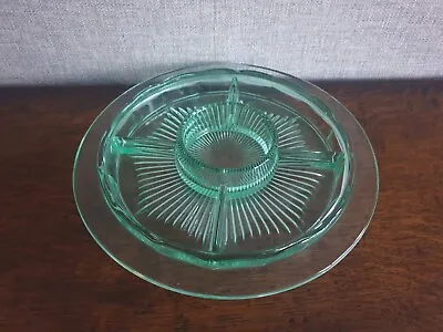 Buy Vintage Green Glass Dip/platter Dish Plate, Serving Glass Dish 5 Sections. Heavy • 12£