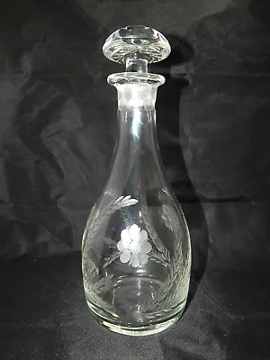 Buy Vintage Glass Decanter With Stopper Clear Glass With Flower & Leaves Etching • 12£