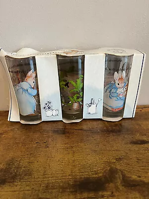 Buy 3x Beatrix Potter Story Glass Tumblers Drinking Glasses Bunnies Peter Rabbit • 39.15£