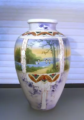 Buy Antique Scenic Banded Nippon Hand Painted Moriage Vase • 120.07£