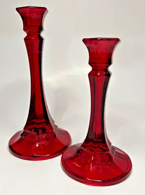 Buy Pair Of Ruby Red Glass Candlestick Holders 6  And 7  • 17.07£