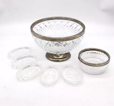Buy VINTAGE CUT CRYSTAL Footed Glass Bowl Silver Rim Small Tray Dishes Brilliant Cut • 4.99£