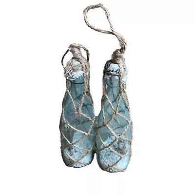 Buy Christmas Pottery Barn 2 Blue Glass Message In A Bottle Ornament Ocean Coastal • 33.61£