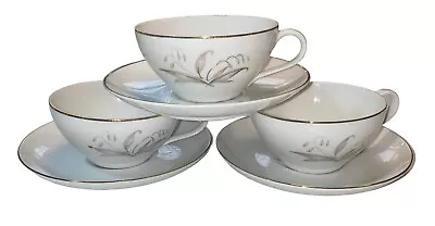 Buy KAYSONS Fine China GOLDEN RHAPSODY JAPAN 1961 3 CUPS AND SAUCERS FLORAL WHITE • 9.64£