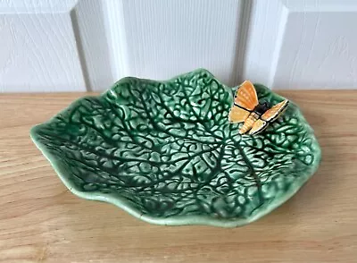 Buy Bordallo Pinheiro Portugal Butterfly On Leaf Green Plate Dish Leaves Collection • 22.95£