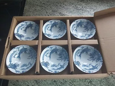 Buy Set Of 6 Chinese Blue/white Koi Fish Pattern Tea Cups • 19.99£