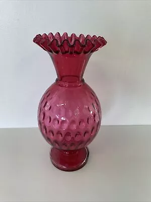Buy Beautiful Vintage Hand Blown Unique Cranberry Glass Vase 26cm High (J) • 24.99£