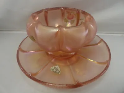 Buy Vintage Fenton Pink Floral Satin HP Artist Signed Gherhi Scalloped Bowl Set   • 67.40£