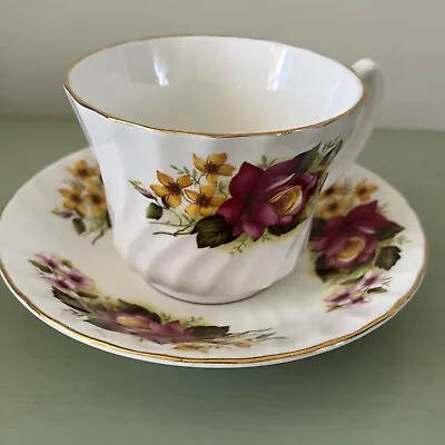 Buy Vintage Royal Sutherland Made In England Tea Cup And Saucer Pink Yellow Flowers • 16.92£