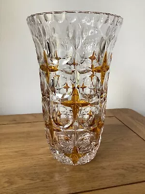 Buy Vintage Bohemian Cut Amber To Clear Glass Vase • 14.99£