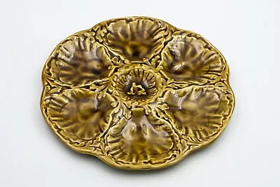 Buy French Antique Majolica Oyster Plate GIEN Signed Olive Brown №7 • 74.50£