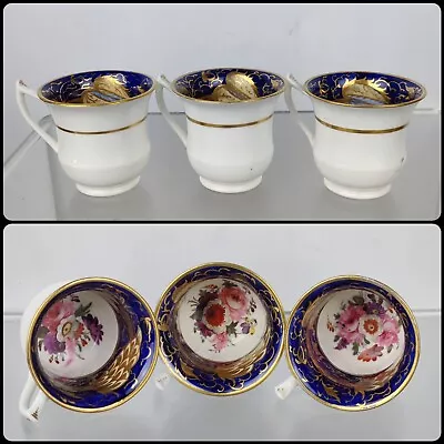 Buy 3 X Antique Victoian Cups 19c Minton Hand Painted Gilt Floral Porcelain China • 38.95£