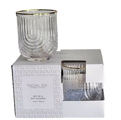 Buy Rachel Zoe Set Of 4 Dof Cocktail Glasses With Ribbed Glassware And Gold Rim 13oz • 38.04£