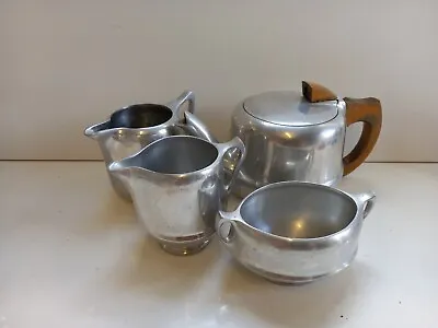Buy Picquot Ware Wood Handle Tea Pot Sugar Bowl Milk And Cream Jug Set. Vintage Set. • 17£