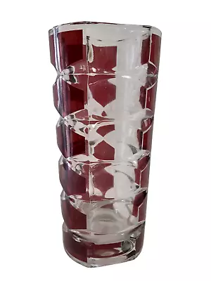 Buy Luminarc Large Art Glass Vase Cranberry Red Mid Century French Facetted Rubies  • 9.99£