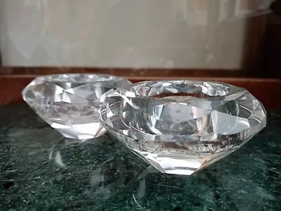 Buy Pair Diamond Cut Crystal Glass Tea Light Candle Holders • 13£