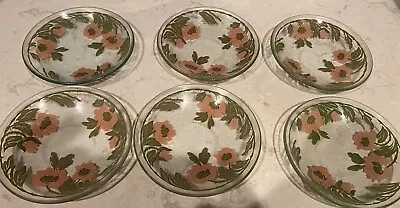 Buy Vintage 50's Floral Glassware Set 6 Bowls Pink & Green 6 1/2” Diameter Mint • 19.29£