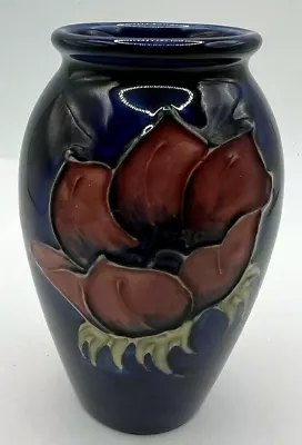 Buy Moorcroft Pottery Vase Tube-Lined Floral Design On Blue Ground • 130£