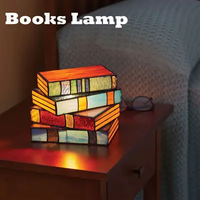 Buy Stained Glass Stacked Books Lamp Decorative Vintage Reading Book Table Lamp UK • 15.85£