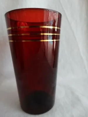 Buy Anchor Hocking Royal Ruby Red Glass 10 Oz 4 3/4  Tumbler W/ 3 Gold Band VGUC (A) • 8.63£