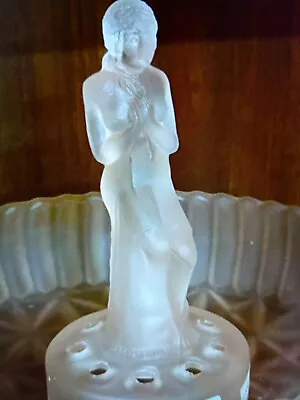 Buy Fabulous Art Deco Pink Frosted Glass Sowerby Nude Seated Lady Figure & Rose Bowl • 119.99£
