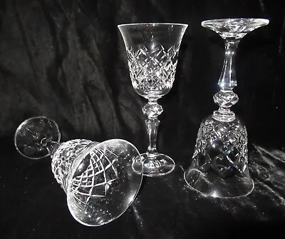 Buy Set Vintage Bohemia Czech 24% PbO Sml Fine Cut Crystal Wine Glasses Ball Stem X3 • 16.50£