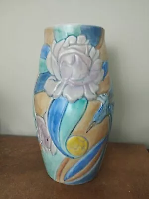 Buy Vintage 1930's Art Deco, Beswick Vase, Geometric With Flowers, 29 Cm Tall • 39.95£