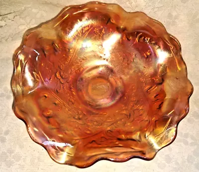 Buy Sowerby Orange Carnival Glass Marigold Thistle & Thorn Design Footed Bowl 1920s • 11£