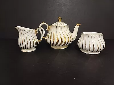 Buy Sadler Teapot Sugar Bowl Milk  Jug Cream Gold Swirls Vintage • 30£