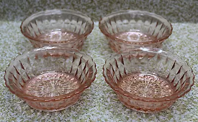 Buy 4 Vintage Pink Depression Glass WINDSOR DIAMOND 4.75” Berry Bowls 1936-1946 • 15.92£