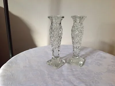 Buy Pair Of Vintage Clear Glass Decorative Candlestick Holders Diamond Shape • 12.95£