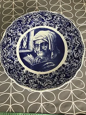 Buy Vintage Delft Blue Plate Boch Freres Plate Old Women Reading 15” Diameter • 15£