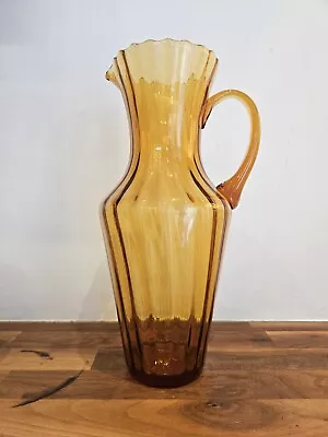 Buy Vintage Amber Glass Empoli Jug~Pitcher~Vase Mid Century Ribbed Glass  • 28£