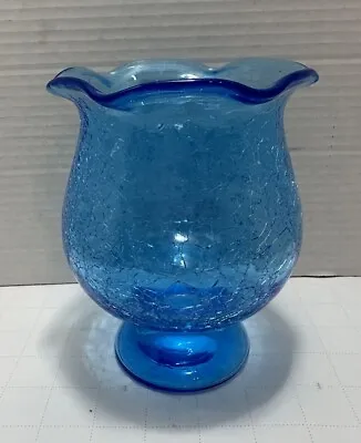 Buy Vintage Mold Blown Crackle Aqua Blue Glass Vase Candle Holder Ruffled  • 28.45£