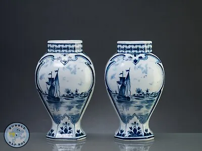 Buy Pair Of Dutch 19th Century Delft Pottery Blue & White Baluster Vases • 200£