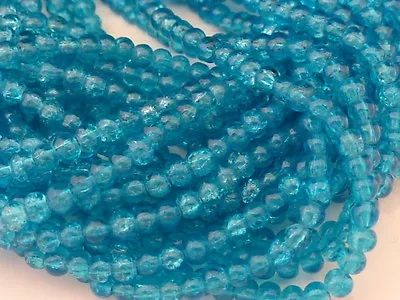 Buy 6mm Dark Turquoise Blue Crackle Glass Beads 31  Strand (Approx 133 Beads) (GB38) • 0.99£