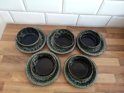 Buy 5x Vintage Fosters Honeycomb Green Drip Glaze Round Bowls And Side Plates   Z5 • 45£