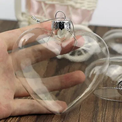 Buy 12/24/36x Fillable Heart Shape Clear Glass Baubles Hanging Ornaments DIY 9cm Dia • 30.95£