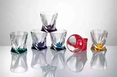 Buy Clearance Glass Crystal Whiskey Spirit Glasses Set Of 4 -  340ml Coloured Base • 47.49£