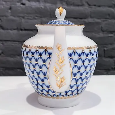 Buy 22K Gold Cobalt Net Tea Pot Russian Imperial Lomonosov Porcelain • 107.04£