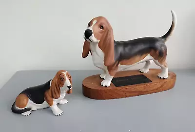 Buy Two Basset Hounds (Dog Figurines Ornament) Aynsley Fine Porcelain & Beswick Wood • 8.99£