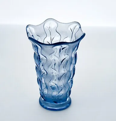 Buy Art Deco Glass Vase With Leaf Pattern Using Clear And Frosted Glass By Bagley • 32£