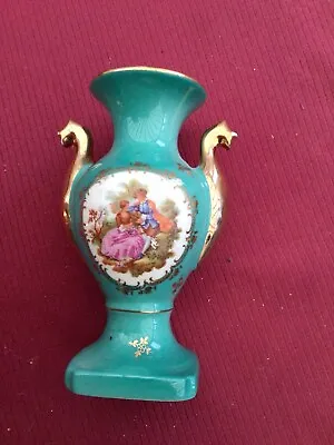 Buy Vintage Meissner Limoges  Twin Handled Vase V28 Green And Gold. • 6£
