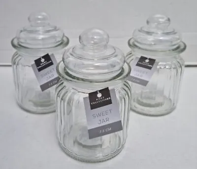Buy Small Retro Ribbed Glass Sweet Trinket Storage Jars - Set Of 3 - Brand New  • 9.99£