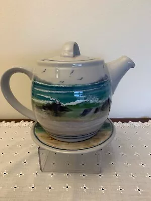 Buy Highland Stoneware Teapot, Lid And Stand, Seascape Pattern, Late 1990s • 30£