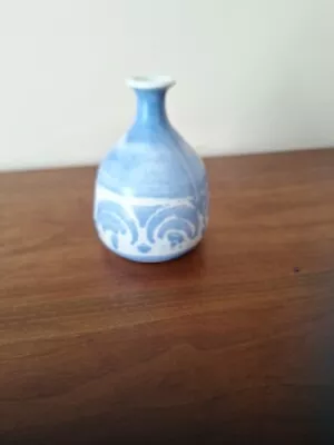 Buy Vintage 16cm Aviemore Pottery Vase - Blue And Cream • 5£