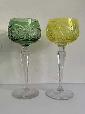 Buy Pair Vintage Bohemian Colored Crystal Glass Wine Glasses • 37£