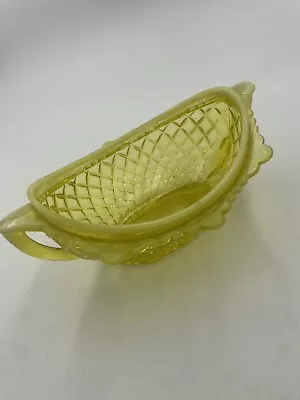 Buy Antique Victorian Yellow Vaseline Pearline Glowing Glass Boat Dish 17cm England • 45.99£