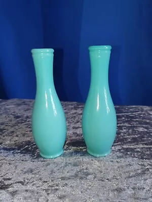 Buy Pair Of Turquoise/Blue Milk Glass Bud Vases/Bottles Maybe Portieux Vallerysthal • 30£